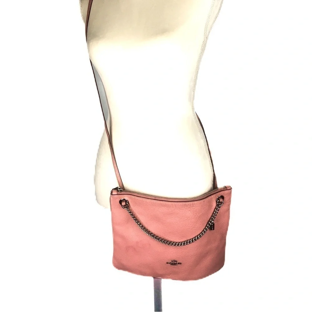 Coach Pebbled Convertible crossbody shoulder bag silver pink F52901
